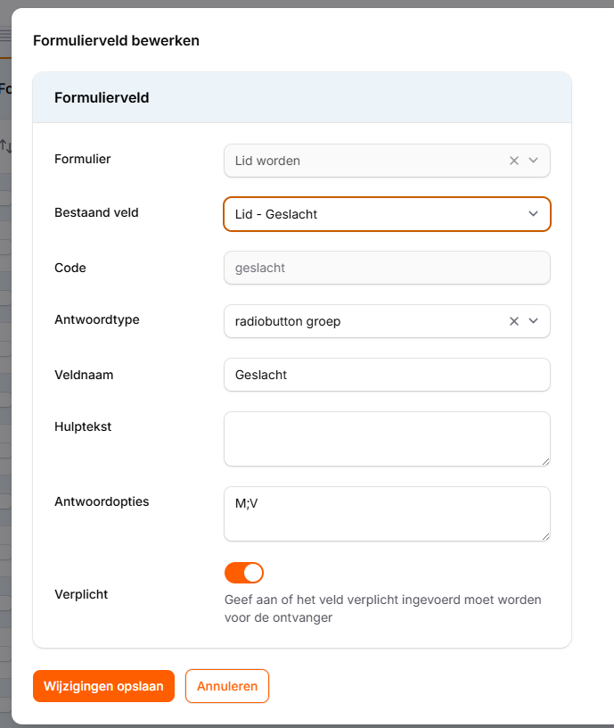 Formulierveld bewerken