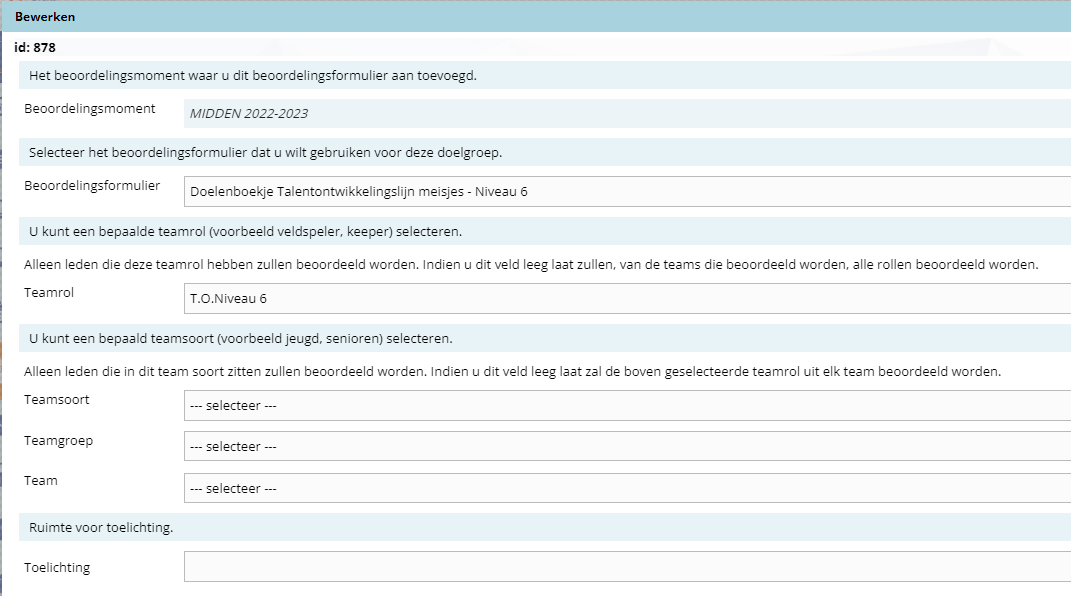 Kleurenturnen beoordelingsformulieren toevoegen.